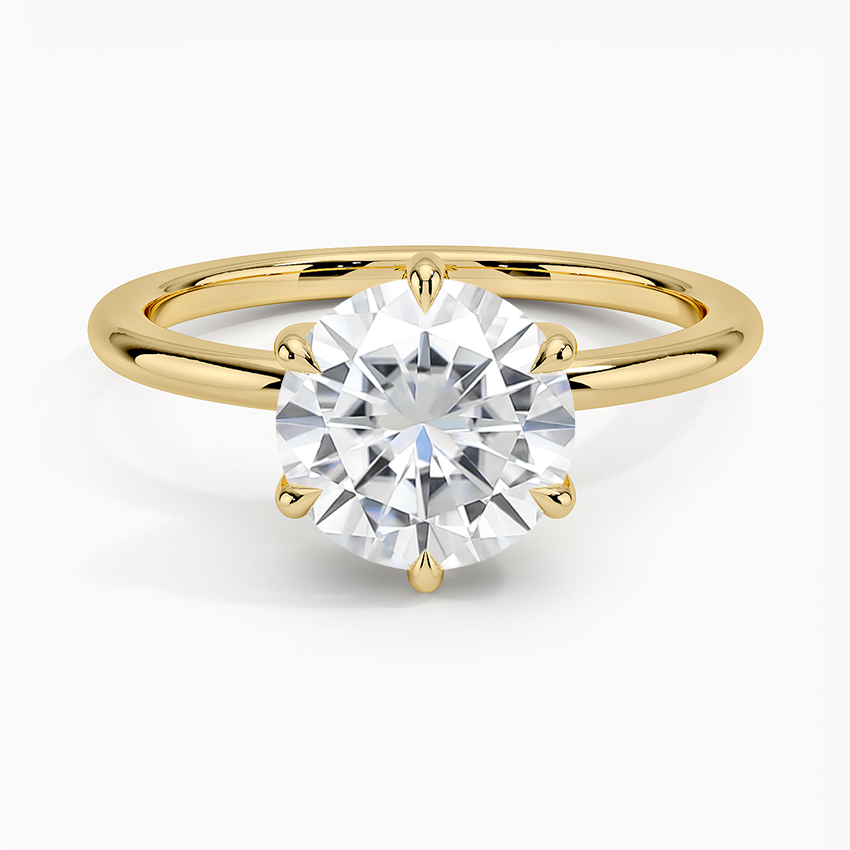Moissanite Fairmined 1.5mm Six-Prong Solitaire Ring in 18K Yellow Gold