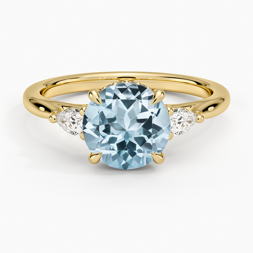 Aquamarine Floating Three Stone Pear Diamond Ring in 18K Yellow Gold