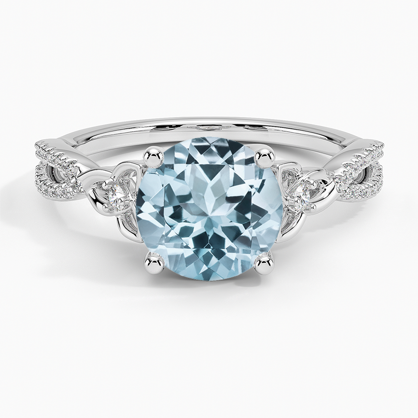 Aquamarine Luxe Celtic Love Knot Diamond Ring in 18K White Gold