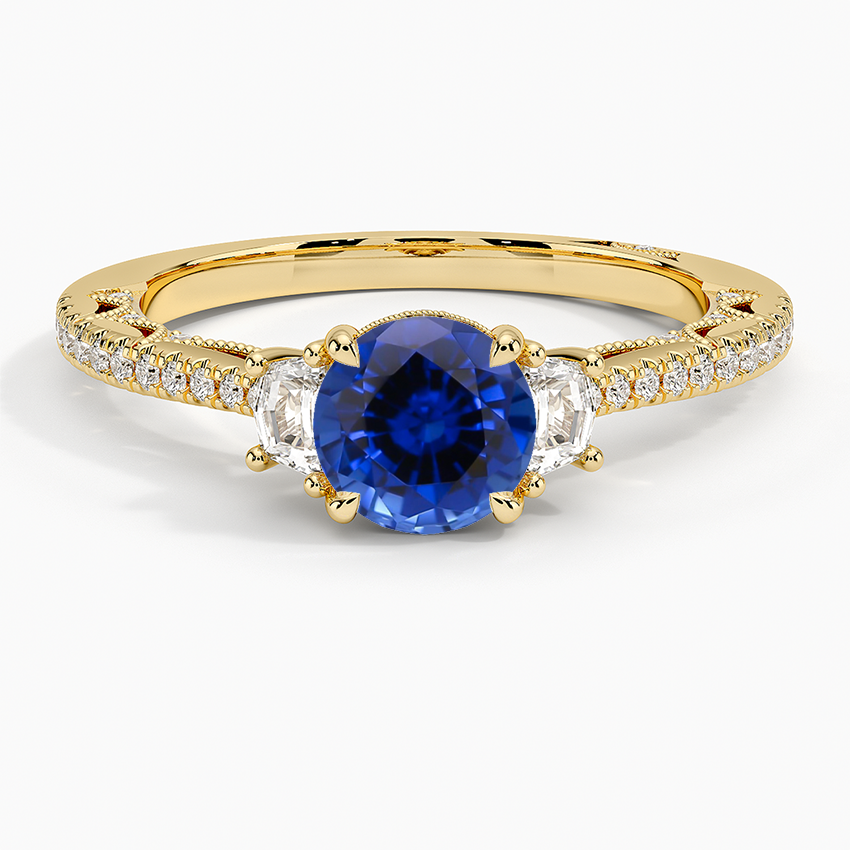 Sapphire Tacori Lunetta Crescent Pavé Three Stone Diamond Ring in 18K Yellow Gold