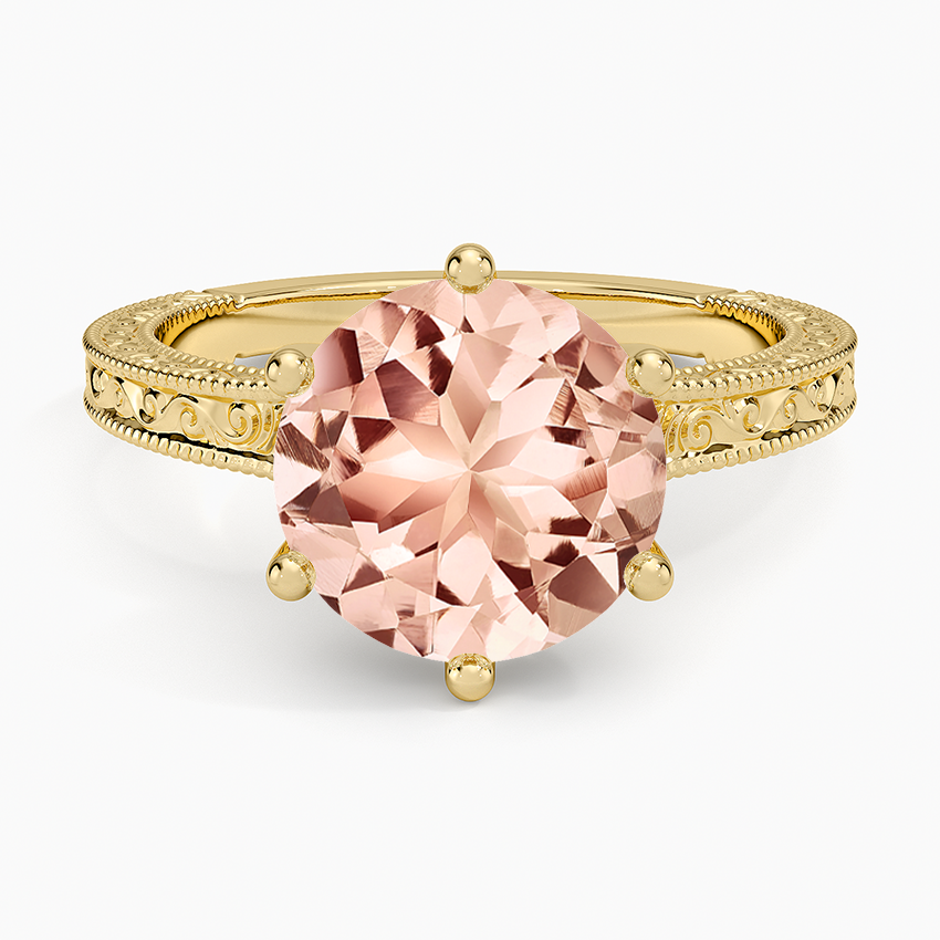 Morganite Hudson Engraved Ring in 14K Yellow Gold