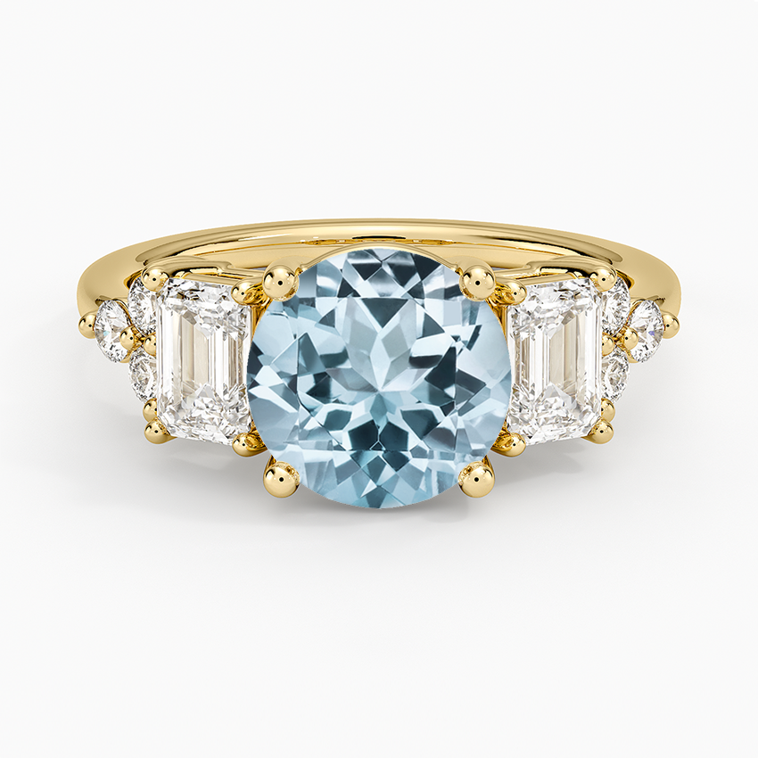 Aquamarine Sabine Cluster Diamond Ring in 18K Yellow Gold