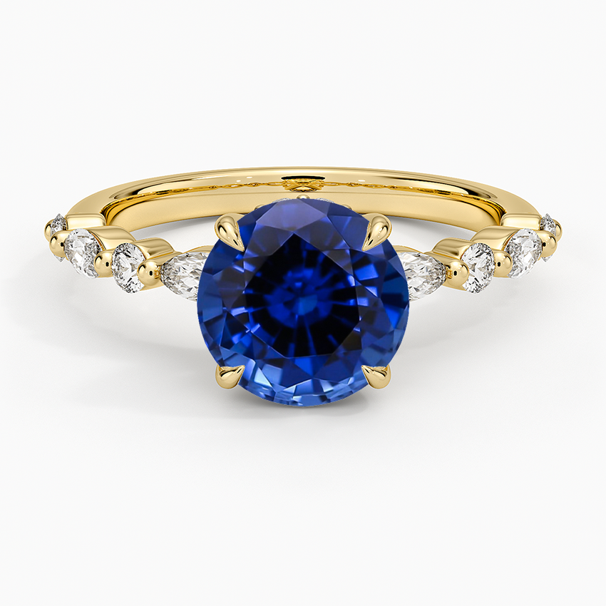 Lab Grown Sapphire Versailles Hidden Halo Diamond Ring in 18K Yellow Gold