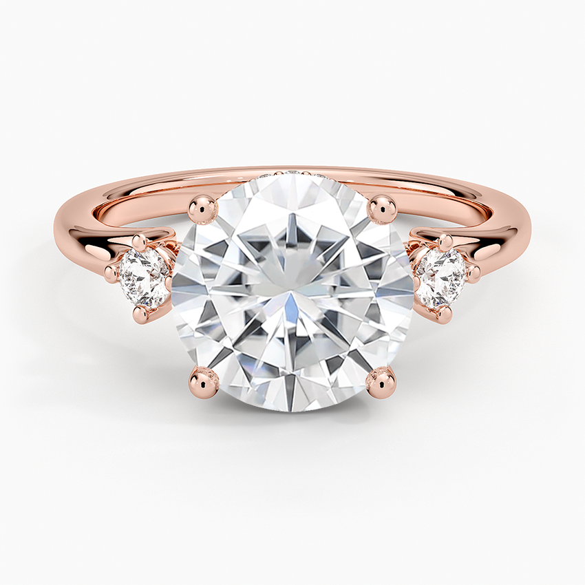 Moissanite Floating Three Stone Diamond Ring in 14K Rose Gold