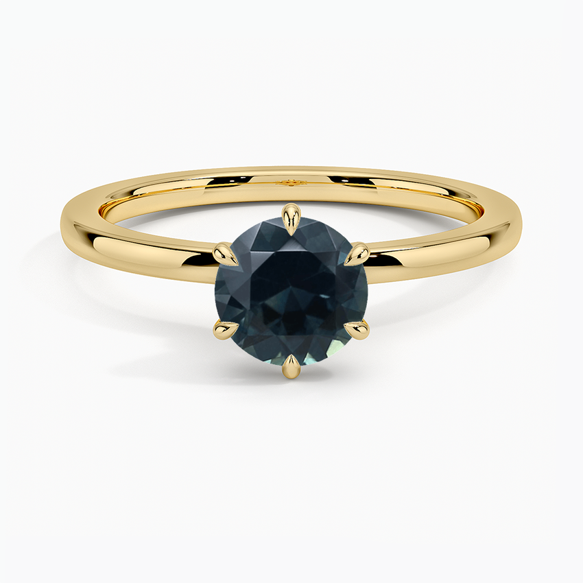 Sapphire Secret Halo Six-Prong Diamond Ring in 18K Yellow Gold