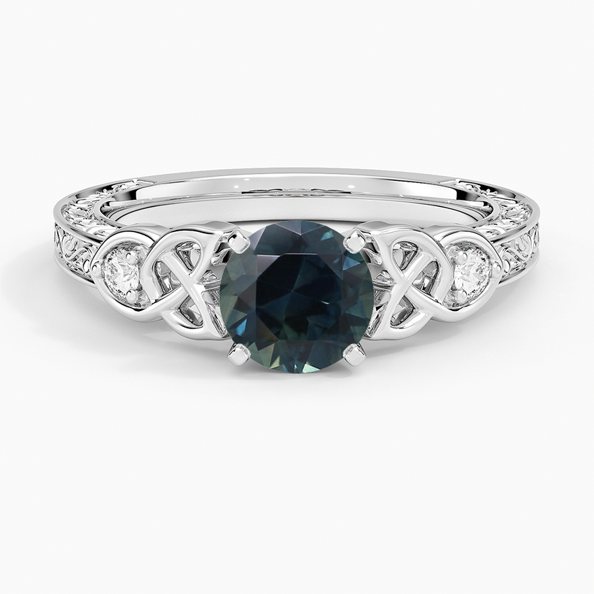 Sapphire Aberdeen Celtic Diamond Ring in 18K White Gold