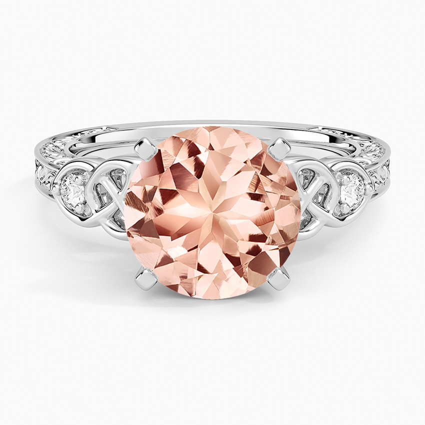 Morganite Aberdeen Celtic Diamond Ring in 14K White Gold