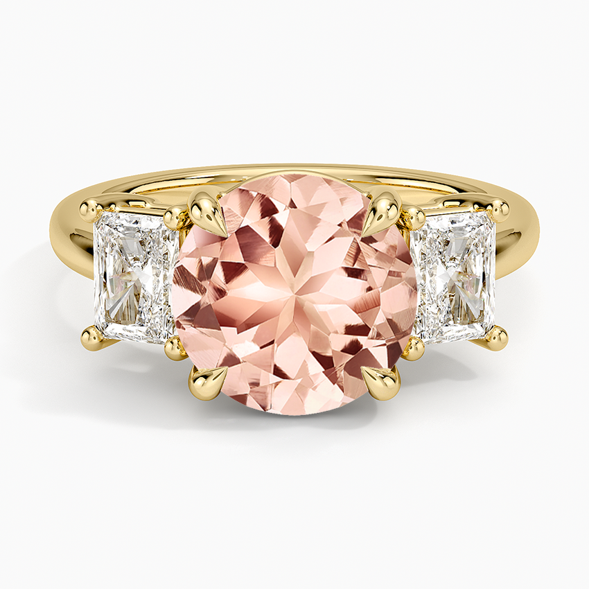Morganite Luxe Helena Radiant-Cut Three Stone Diamond Ring in 14K Yellow Gold