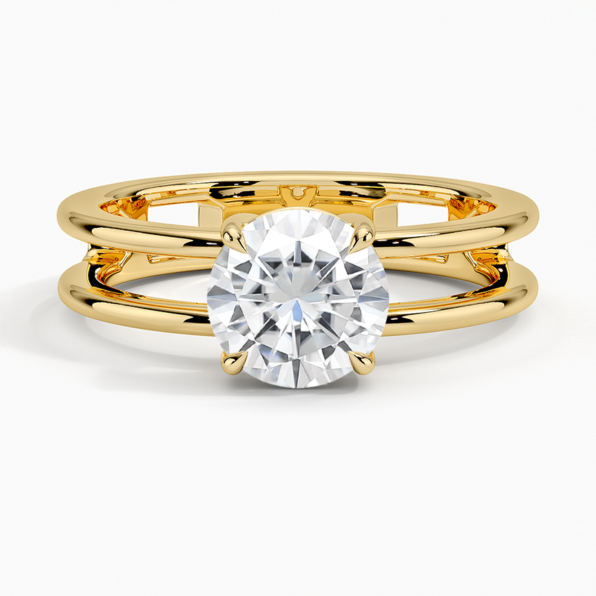 Moissanite Aimee Open Double Band Solitaire Ring in 18K Yellow Gold