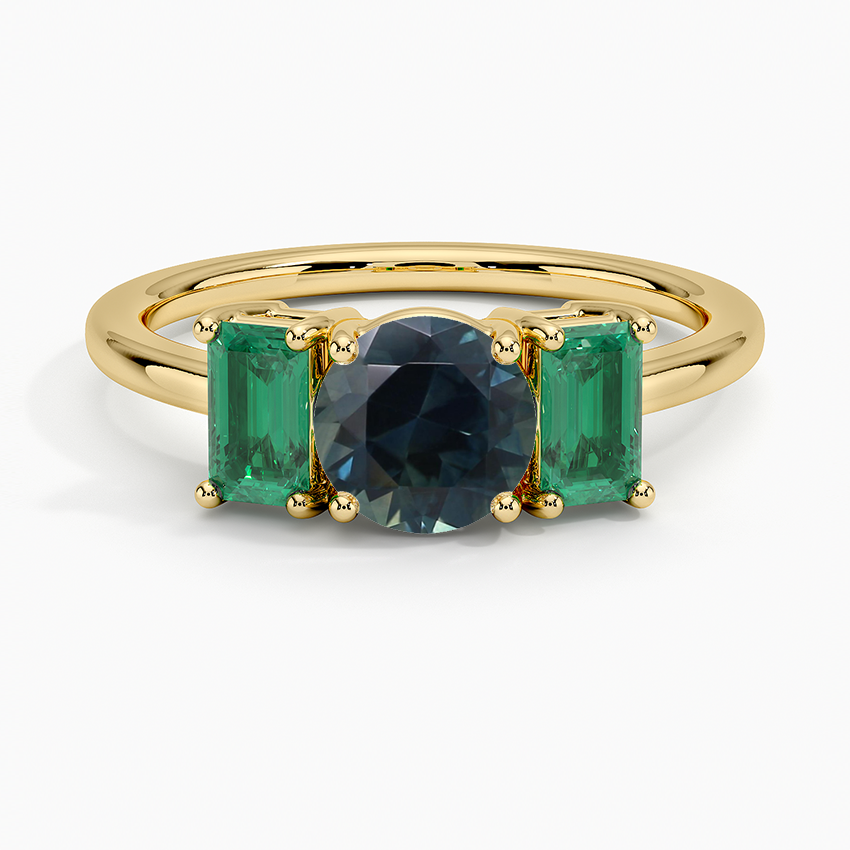 Sapphire Luxe Rhiannon Three Stone Lab Emerald Ring in 18K Yellow Gold
