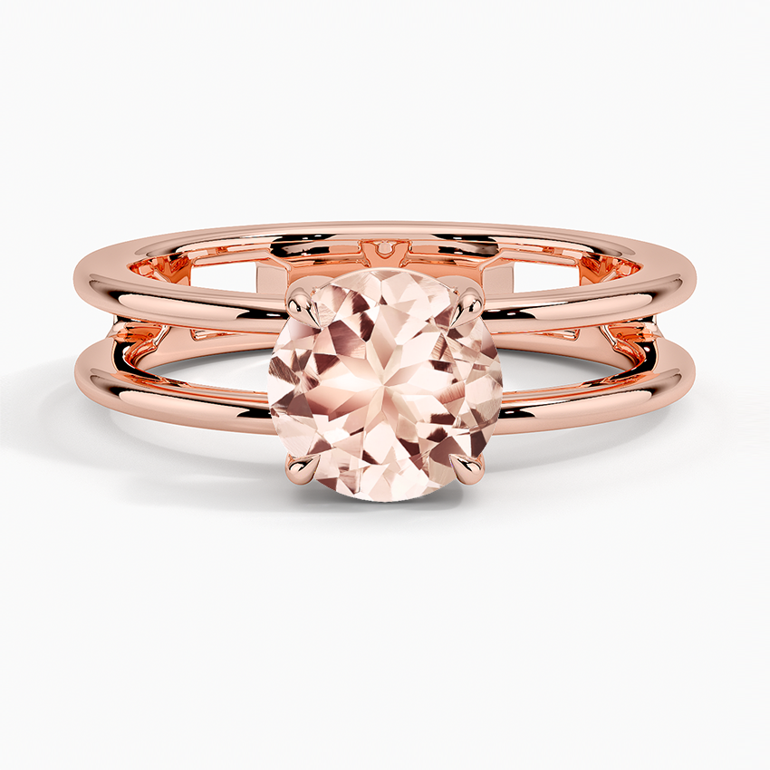 Morganite Aimee Open Double Band Solitaire Ring in 14K Rose Gold