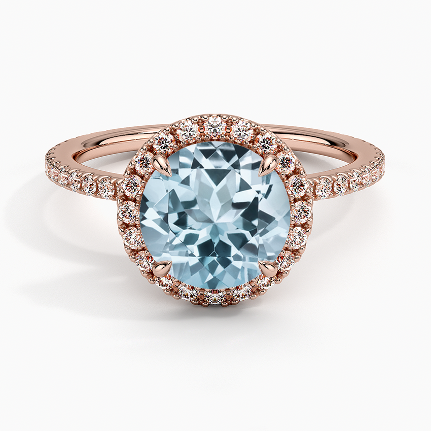 Aquamarine Waverly Halo Diamond Ring (1/2 ct. tw.) in 14K Rose Gold