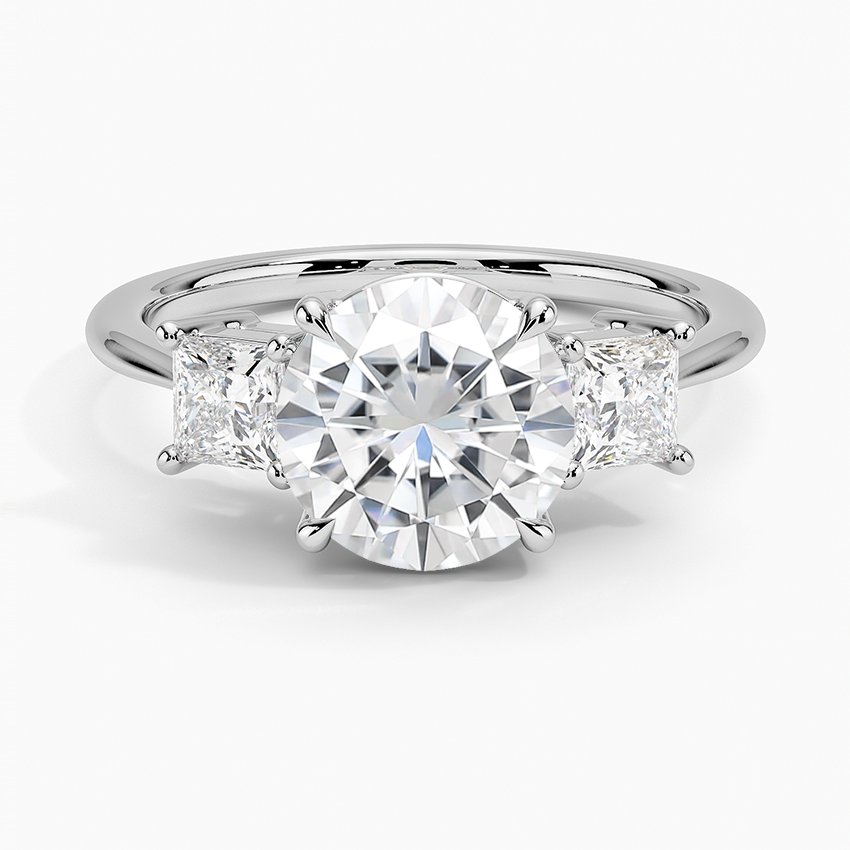 Moissanite Princess Cut Three Stone Diamond Ring in 18K White Gold