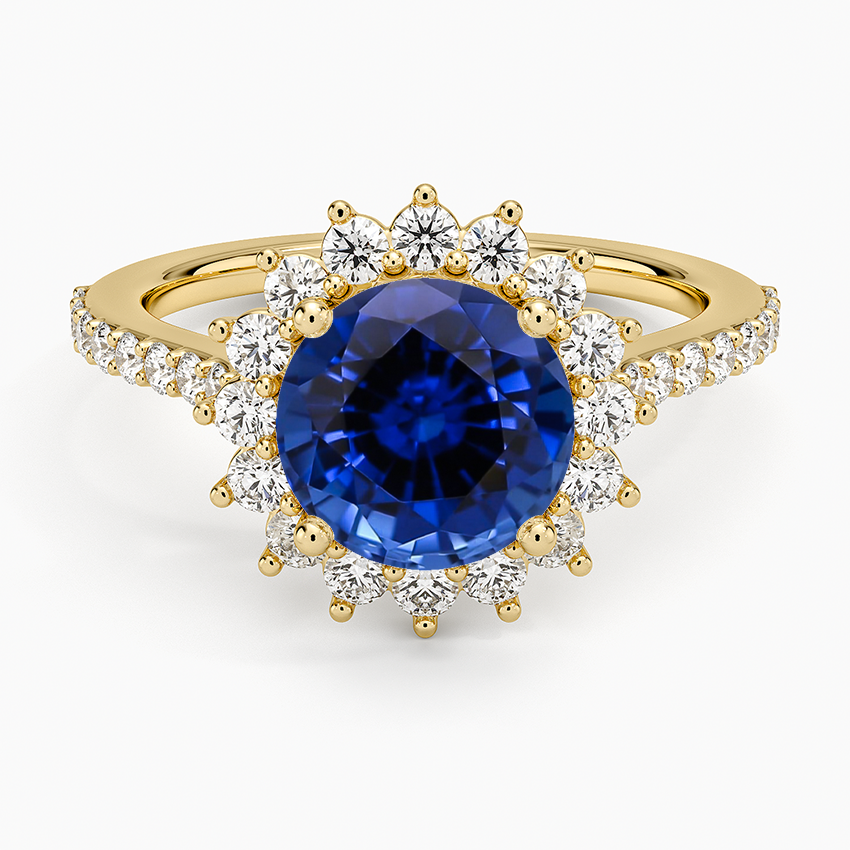 Lab Grown Sapphire Luxe Sunburst Halo Diamond Ring (1/2 ct. tw.) in 18K Yellow Gold