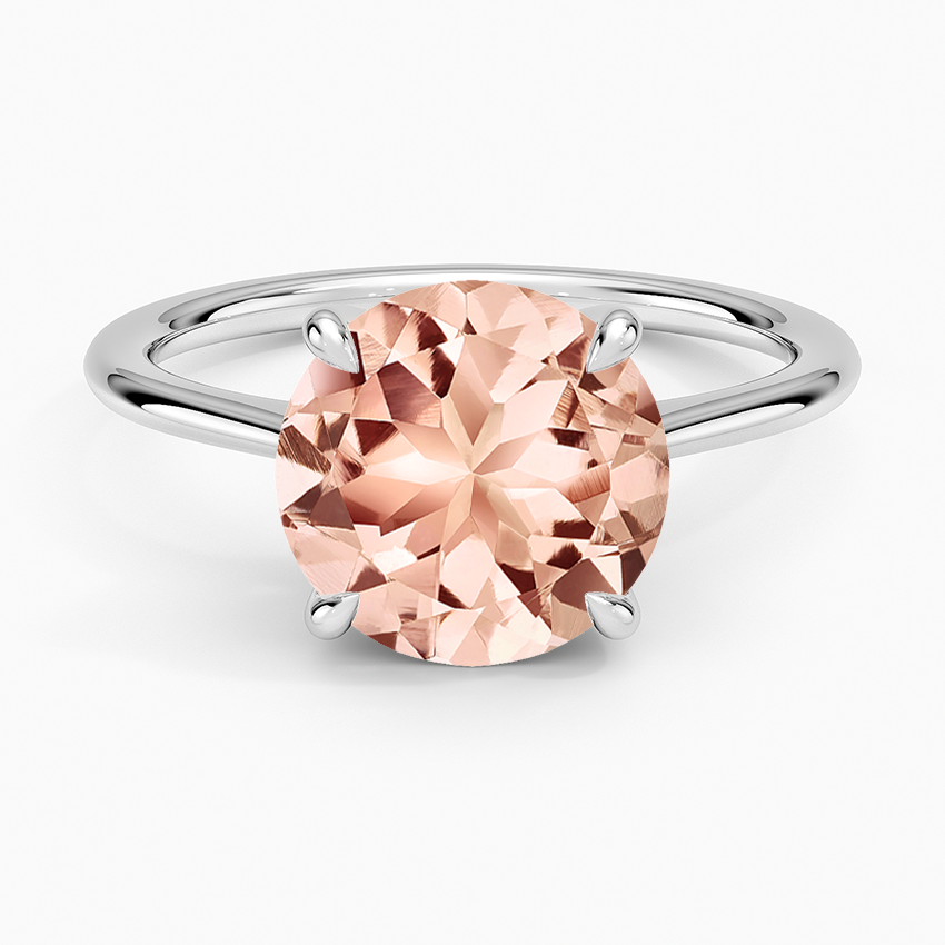 Morganite Elle Hidden Halo Diamond Ring in 14K White Gold