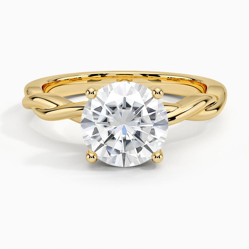Moissanite Twisted Vine Hidden Halo Diamond Ring in 18K Yellow Gold