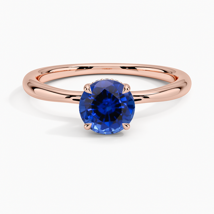 Sapphire Freesia Hidden Halo Diamond Ring In 14k Rose Gold