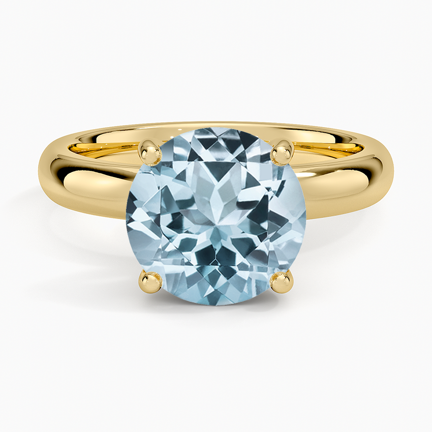 Aquamarine Sydney Perfect Fit Halo 3mm Diamond Ring in 14K Yellow Gold