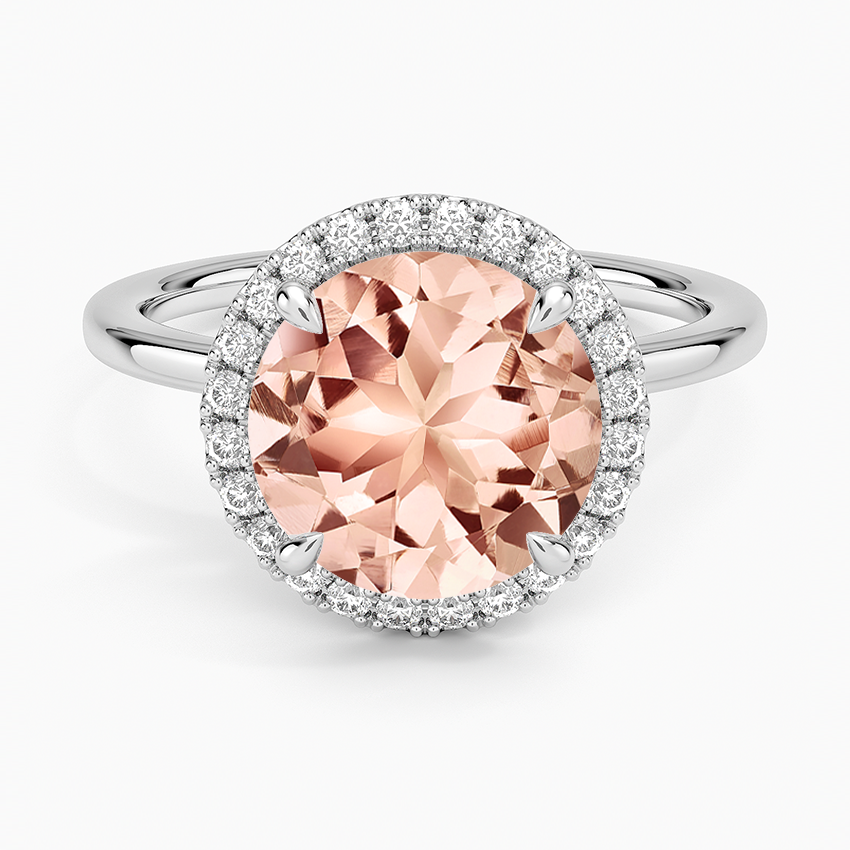 Morganite Vienna Halo Diamond Ring in 14K White Gold