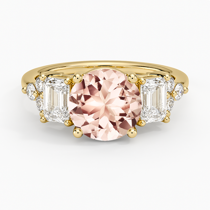 Morganite Sabine Cluster Diamond Ring in 18K Yellow Gold