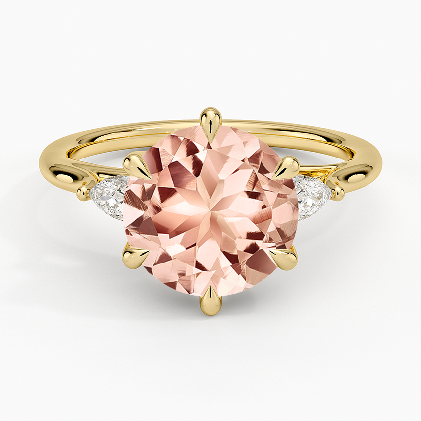 Morganite Delilah Three Stone Pear Diamond Ring (1/5 ct. tw.) in 14K Yellow Gold