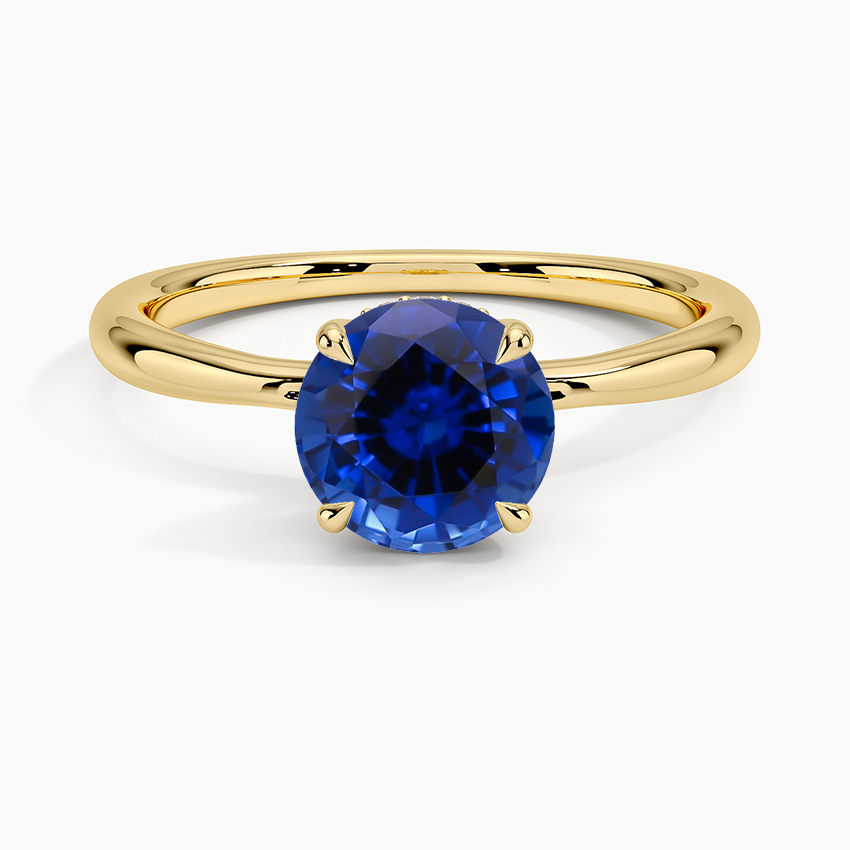 Sapphire Freesia Hidden Halo Diamond Ring in 18K Yellow Gold