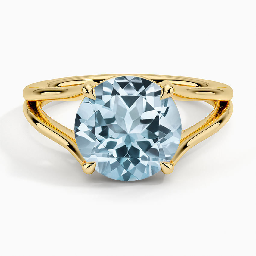 Aquamarine Tressa Split Shank Solitaire Ring in 18K Yellow Gold