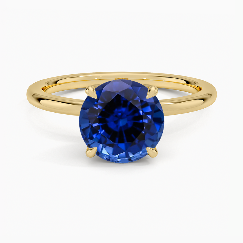 Lab Grown Sapphire Petal 1.5mm Diamond Ring in 18K Yellow Gold