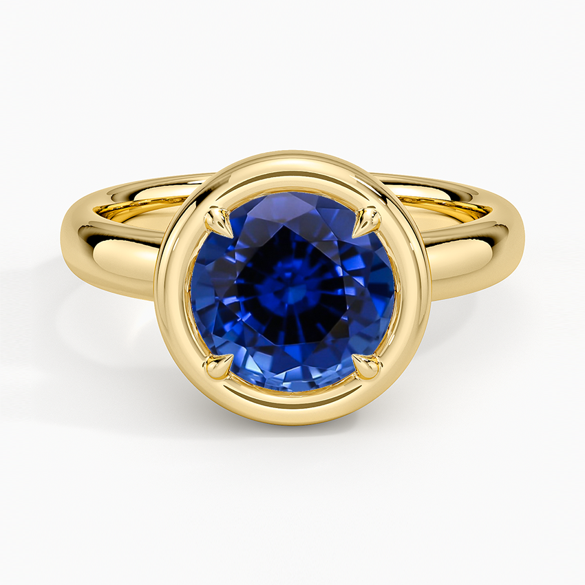 Lab Grown Sapphire Andrea Bezel Prong Ring in 18K Yellow Gold