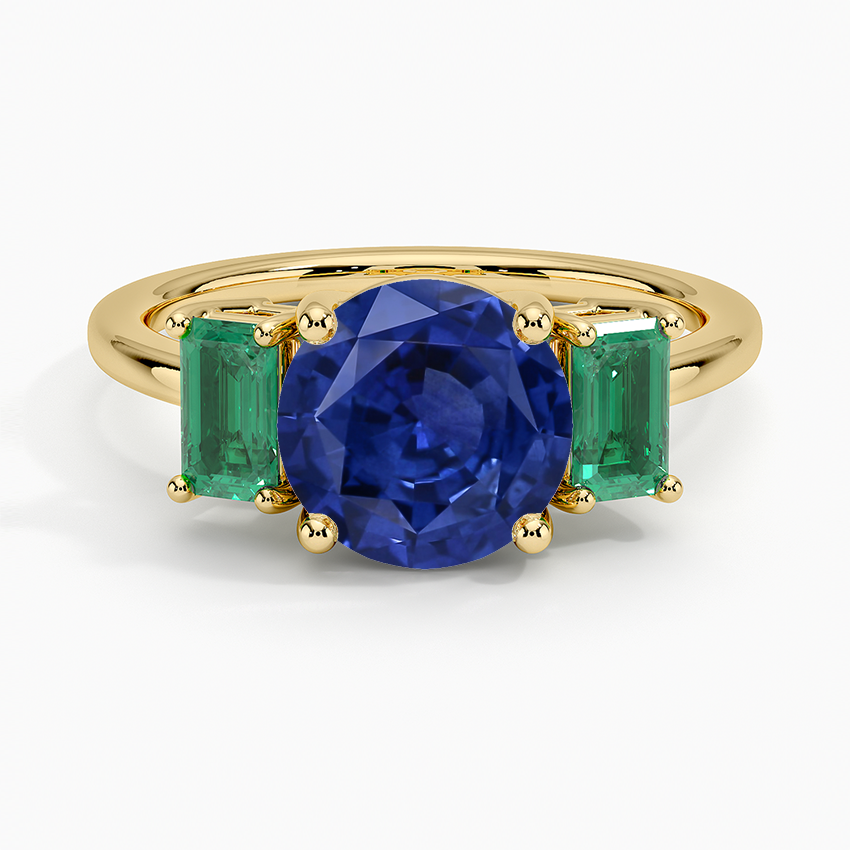 Sapphire Luxe Rhiannon Three Stone Lab Emerald Ring in 14K Yellow Gold