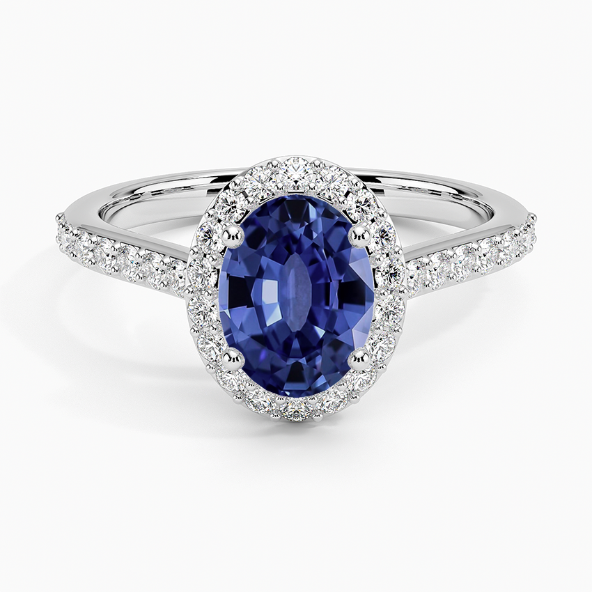 Sapphire Fancy Halo Diamond Ring with Side Stones (1/3 ct. tw.) in Platinum