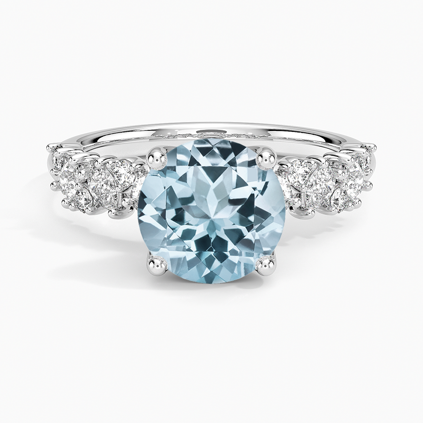 Aquamarine Olivetta Diamond Ring in 18K White Gold