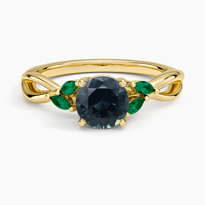 Sapphire Willow Ring With Lab Emerald Accents in 14K Yellow Gold