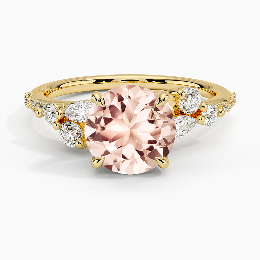 Morganite Luxe Camellia Milgrain Diamond Ring in 18K Yellow Gold