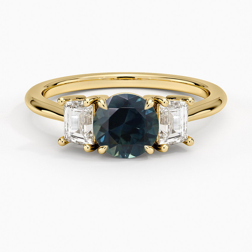 Sapphire Embrace Three Stone Trapezoid Diamond Ring in 18K Yellow Gold