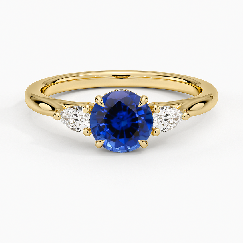 Sapphire Floating Three Stone Pear Diamond Ring in 18K Yellow Gold