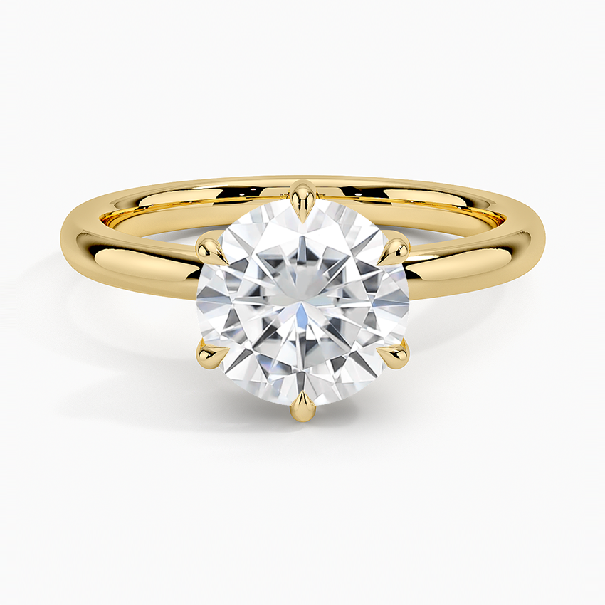 Moissanite Fairmined 2mm Six-Prong Solitaire Ring in 18K Yellow Gold