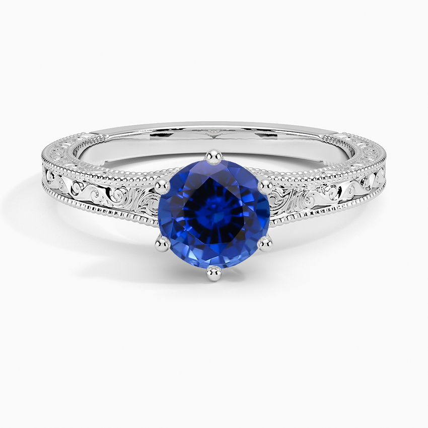 Sapphire Hudson Engraved Ring in 18K White Gold