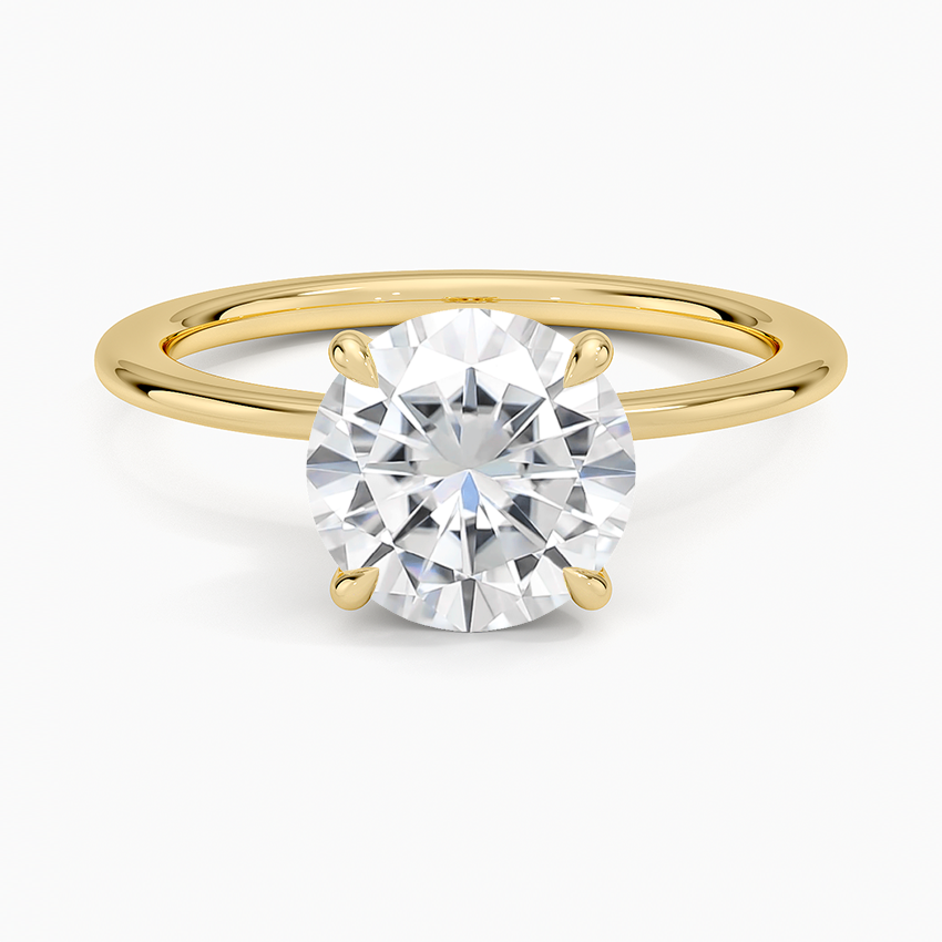 Moissanite Petite Secret Halo Diamond Ring in 18K Yellow Gold