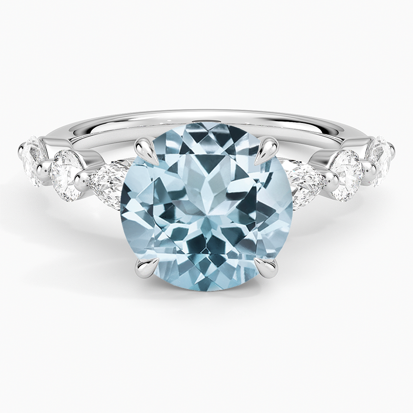 Aquamarine Grand Versailles Diamond Ring in 14K White Gold