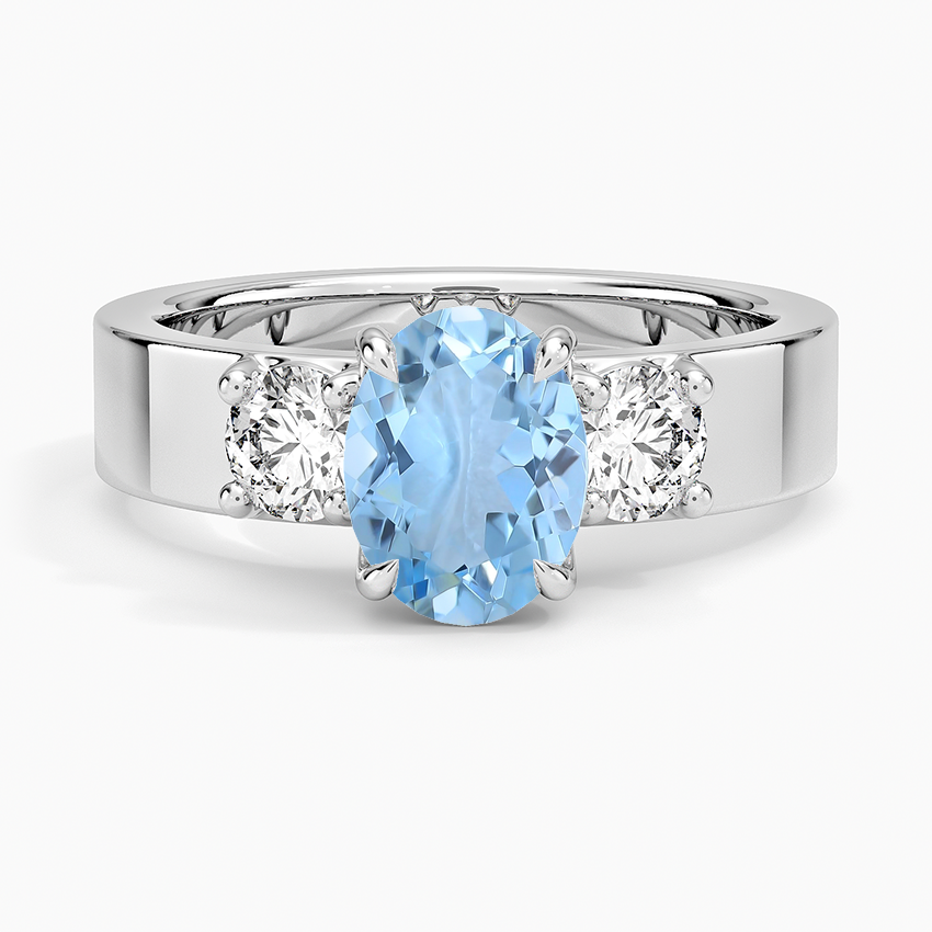 Aquamarine Peyton Three Stone Diamond Ring (1/2 Ct. Tw.) in 18K White Gold