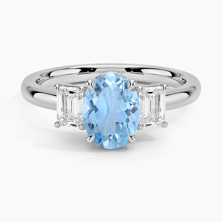 Aquamarine Rhiannon Emerald Cut Three Stone Diamond Ring (1/2 Ct. tw.) in 18K White Gold