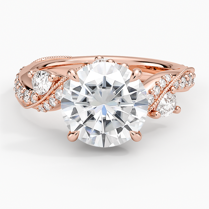 Moissanite Grand Camellia Diamond Ring in 14K Rose Gold