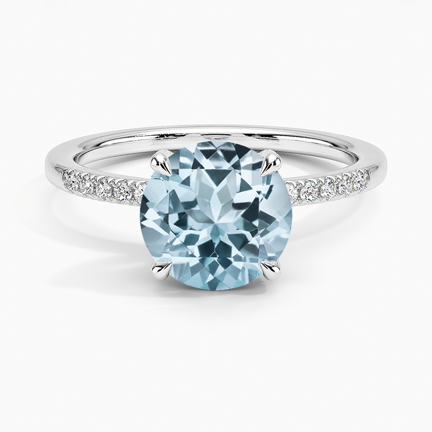 Aquamarine Petite Viviana Diamond Ring (1/6 ct. tw.) in 18K White Gold