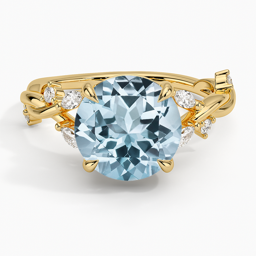 Aquamarine Azalea Twist Diamond Ring in 18K Yellow Gold