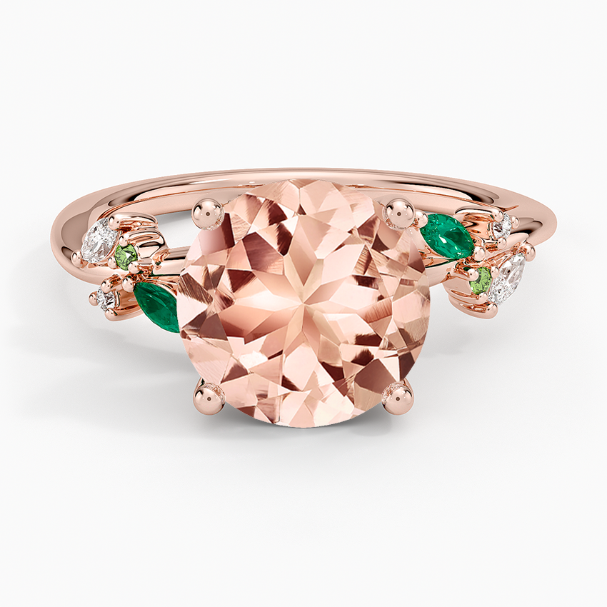 Morganite Arden Diamond Ring with Lab Emerald Accents