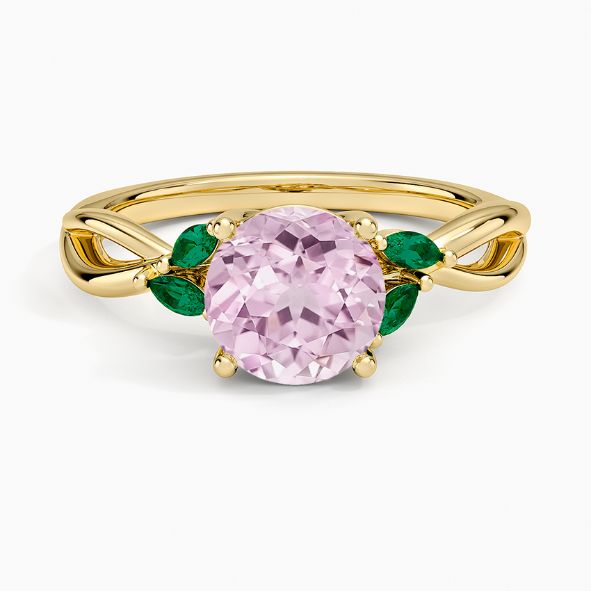 Lab Grown Sapphire Willow Ring With Lab Emerald Accents in 14K Yellow Gold