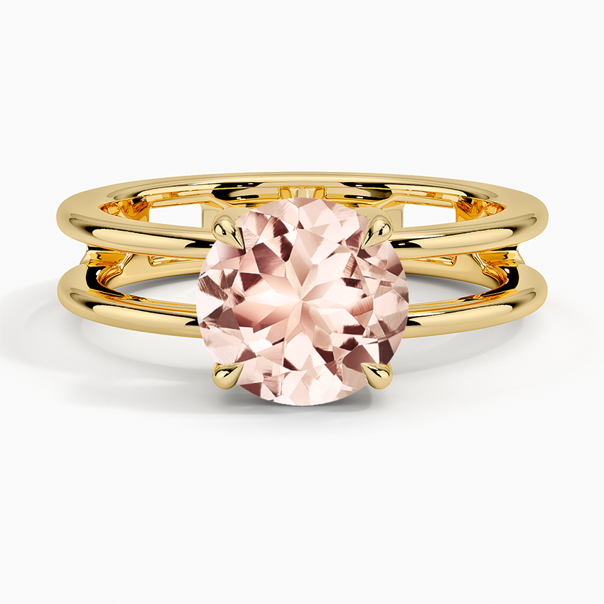 Morganite Aimee Open Double Band Solitaire Ring in 18K Yellow Gold