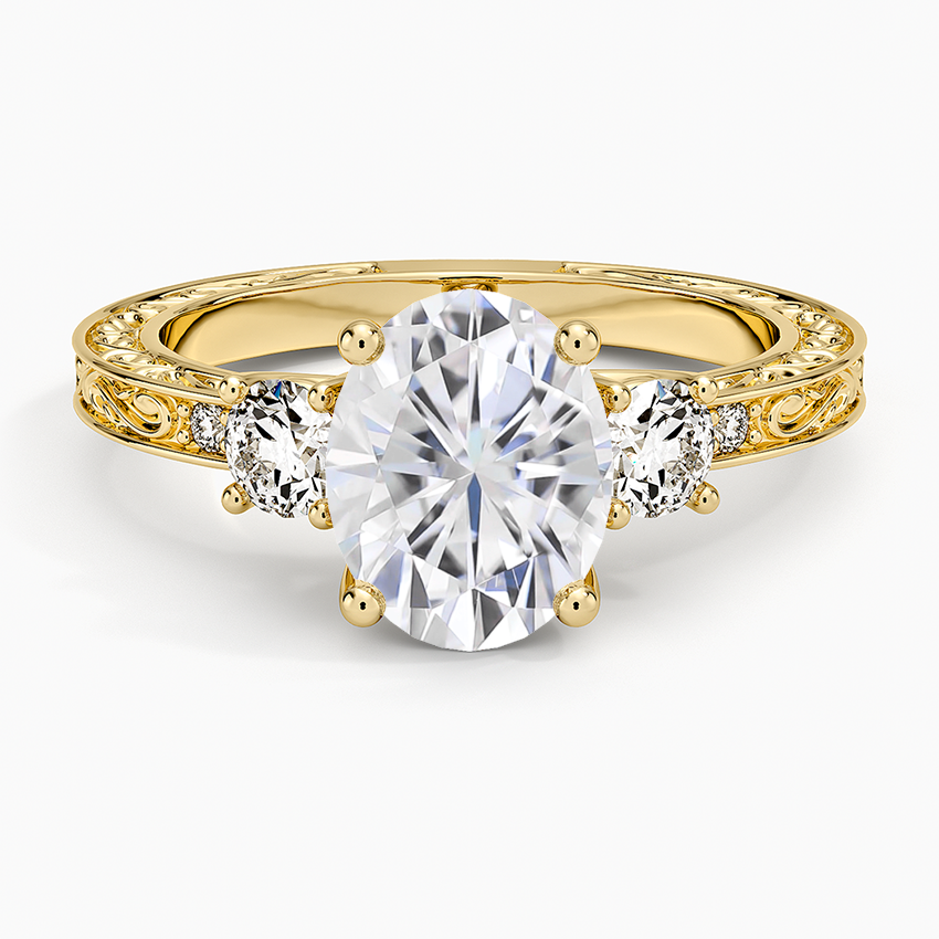 Moissanite Antique Scroll Engraved Three Stone Diamond Ring (1/3 ct. tw.) in 14K Yellow Gold