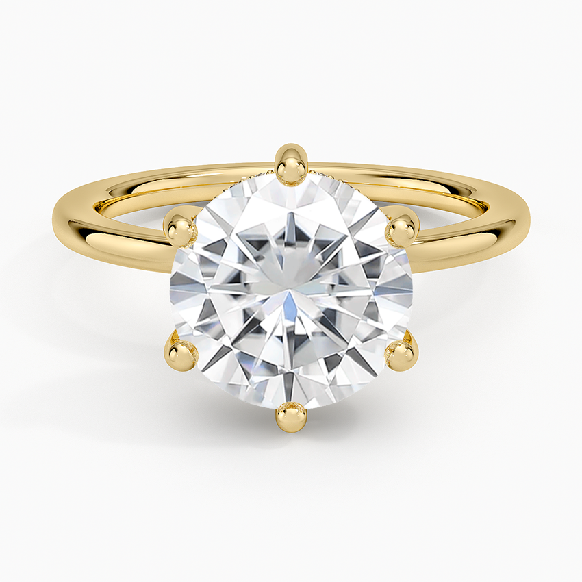 Moissanite Sydney Perfect Fit Hidden Halo Six-Prong Diamond Ring in 14K Yellow Gold